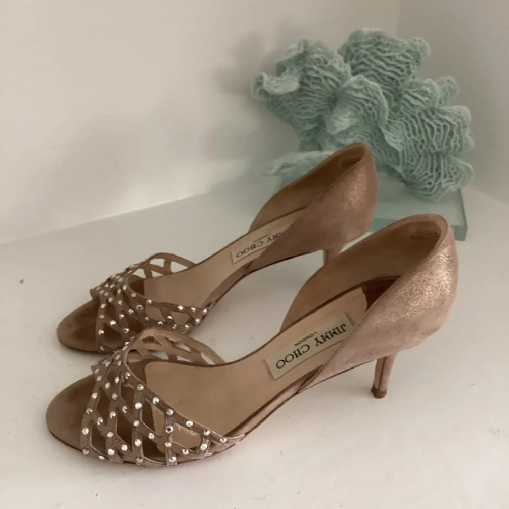 Jimmy Choo Suede Crystal Embellishment Slides Heels Sandals Shoes 37 7